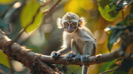 Obraz premium Monkey perched on tree branch