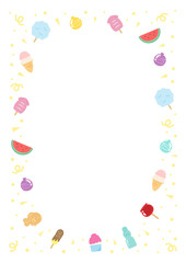 日本のお祭りの屋台の食べ物のフレーム素材、フラットスタイルのベクターイラスト04