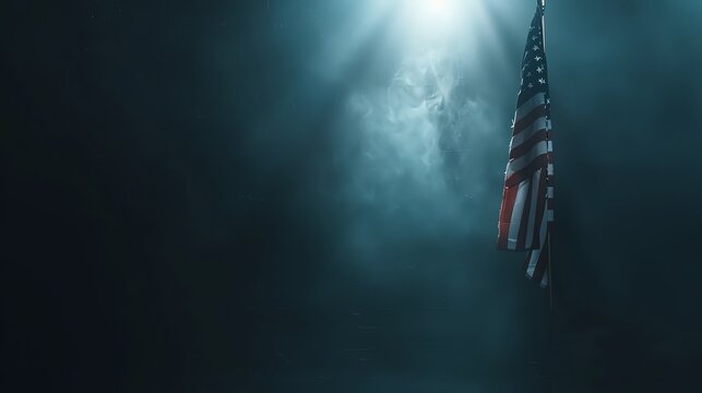 United States flag, dark backdrop, soft light from the top right Text area below Labor Day celebration theme
