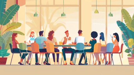 A charity organization meeting in a community hall, planning generated by AI