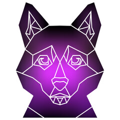 Stylized dog head a geometric style of triangles and different gradient colors with a white background, white lines. Vector art, sots art, low poly, cubo-futurism, sticker, cartoon avatar, animal logo