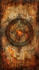 A time-worn manuscript with an illuminated Omega symbol in the center generated by AI