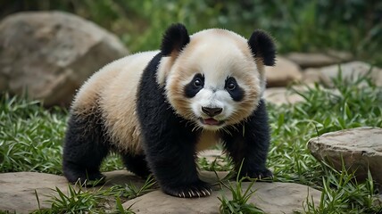 Obraz premium Cute baby Panda in Garden Close up