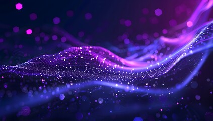 Abstract purple background with dots and lines, futuristic digital wave of particles for technology or science presentation design
