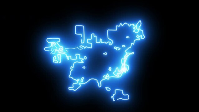 map of Billings in Montana with a neon effect that glows blue