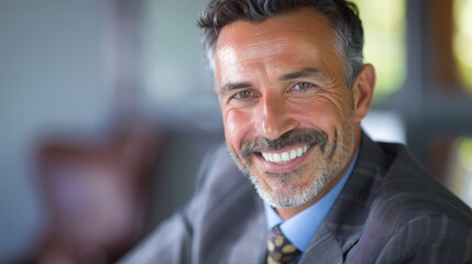 Naklejka premium Businessman with a friendly and engaging smile, building rapport