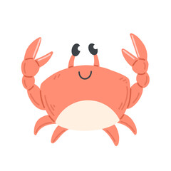 Crab in a cute cartoon style isolated on white. Vector illustration with a smiling crab
