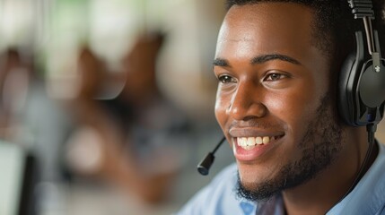 Businessman with a headset, speaking during a conference call