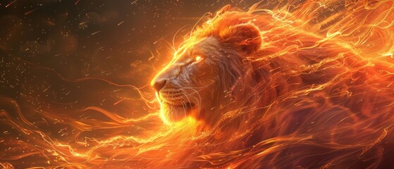 A majestic lion with glowing, arcing lines of radiant energy.