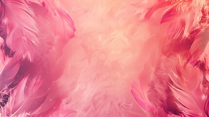 Wallpaper with seamless gradient from deep to light tones, pink feather borders, and central space for text copy.