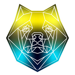 Stylized dog head a geometric style of triangles and different gradient colors with a white background, white lines. Vector art, sots art, low poly, cubo-futurism, sticker, cartoon avatar, animal logo