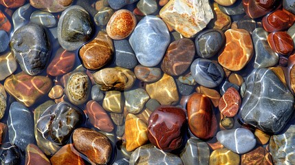 beach gemstones. pile of semi-precious, precious stones, close up. Background, texture. Natural material for interior design, jewelry craftsmanship