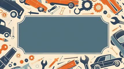 Retro Masculine Father s Day Blueprint Design with Classic Car Silhouettes and Vintage Tools