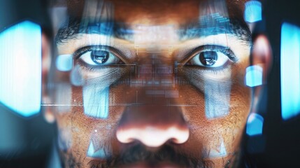 Businessman's face showing focus during a video conference
