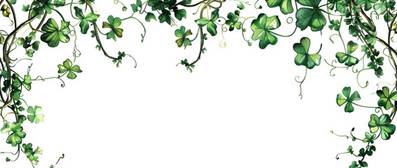 Obraz premium St Patrick s Day Doodle Vine and Shamrock Border Design with Blank Space for Mockup