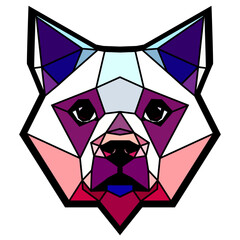 Dog head in a geometric style, black border, colored lines, polygon and triangle shapes. Vector art, sots art, low poly, cubo-futurism, sticker, cartoon avatar, animal logo surreal design, hologram