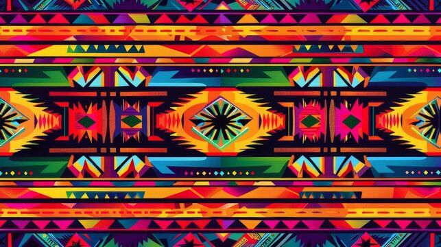 Colorful Mexican folk art pattern with geometric and floral elements.