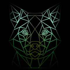 Colorful geometric dog head on a black background with a gradient lines, line drawing, neon lighting. Vector art, sots art, low poly, cubo-futurism, sticker, cartoon avatar, animal logo, surreal