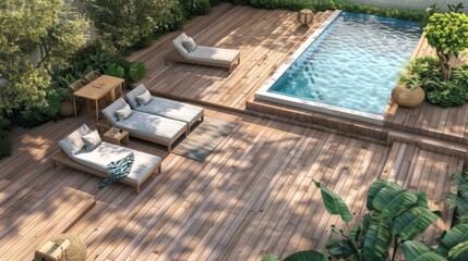 Fototapeta premium Modern Backyard with Pool and Lush Greenery