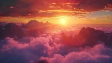 Obraz premium Majestic Mountain Sunrise Over Clouds