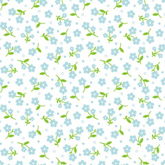 Blue garden flower seamless pattern vector. Floral theme wallpaper. Ditsy flora. Beautiful graphic design for fabric, textile, cloth, dress, skirt, shirt, scarf, card, paper, wrapping, cover, print.