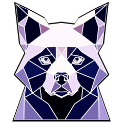 Dog head in a geometric style, black border, colored lines, polygon and triangle shapes. Vector art, sots art, low poly, cubo-futurism, sticker, cartoon avatar, animal logo surreal design, hologram