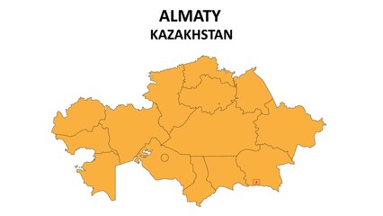 Obraz premium Almaty Map in Kazakhstan. Vector Map of Kazakhstan. Regions map of Kazakhstan.