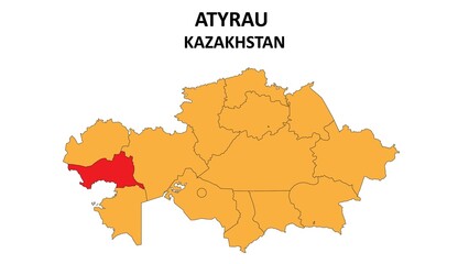 Obraz premium Atyrau Map in Kazakhstan. Vector Map of Kazakhstan. Regions map of Kazakhstan.