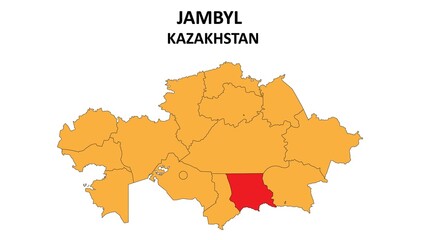 Jambyl Map in Kazakhstan. Vector Map of Kazakhstan. Regions map of Kazakhstan.