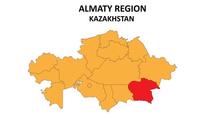 Almaty Map in Kazakhstan. Vector Map of Kazakhstan. Regions map of Kazakhstan.