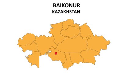 Baikonur Map in Kazakhstan. Vector Map of Kazakhstan. Regions map of Kazakhstan.