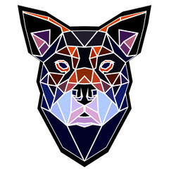 Dog head in a geometric style, black border, colored lines, polygon and triangle shapes. Vector art, sots art, low poly, cubo-futurism, sticker, cartoon avatar, animal logo surreal design, hologram