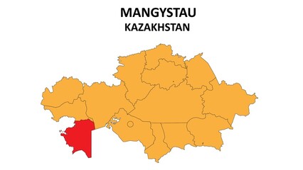 Mangystau Map in Kazakhstan. Vector Map of Kazakhstan. Regions map of Kazakhstan.