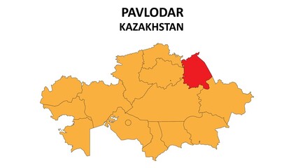 Pavlodar Map in Kazakhstan. Vector Map of Kazakhstan. Regions map of Kazakhstan.