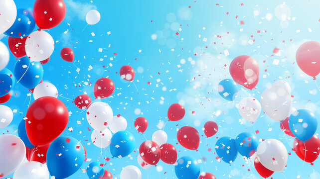 Viele Luftballons in rot blau und weiss als Symbol f&uuml;r Frankreich 