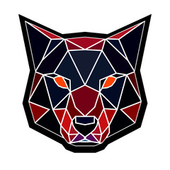 Dog head in a geometric style, black border, colored lines, polygon and triangle shapes. Vector art, sots art, low poly, cubo-futurism, sticker, cartoon avatar, animal logo surreal design, hologram