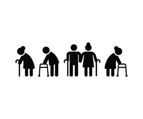 geriatrics elderly people icons vector design symbol black white illustration collections sets isolated