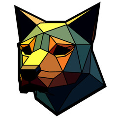 Dog head in a geometric style, black border, colored lines, polygon and triangle shapes. Vector art, sots art, low poly, cubo-futurism, sticker, cartoon avatar, animal logo surreal design, hologram