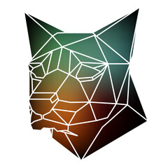 Stylized dog head a geometric style of triangles and different gradient colors with a white background, white lines. Vector art, sots art, low poly, cubo-futurism, sticker, cartoon avatar, animal logo