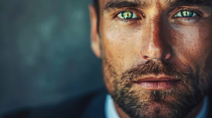 Obraz premium Close-up of a businessman's face showing resolve and determination