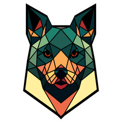 Dog head in a geometric style, black border, colored lines, polygon and triangle shapes. Vector art, sots art, low poly, cubo-futurism, sticker, cartoon avatar, animal logo surreal design, hologram