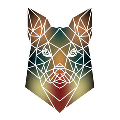 Stylized dog head a geometric style of triangles and different gradient colors with a white background, white lines. Vector art, sots art, low poly, cubo-futurism, sticker, cartoon avatar, animal logo