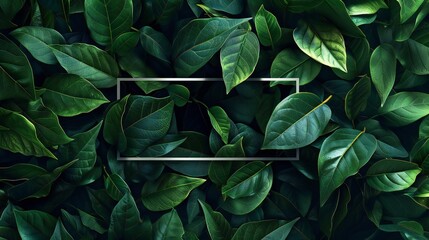 Bay leaves forming a robust background with a vector rectangular frame overlay in the center.