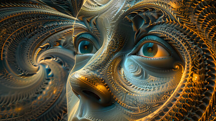 Fototapeta premium Surreal futuristic digital portrait of artificial intelligence. AI Generated