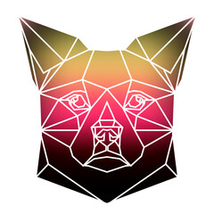 Stylized dog head a geometric style of triangles and different gradient colors with a white background, white lines. Vector art, sots art, low poly, cubo-futurism, sticker, cartoon avatar, animal logo