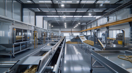 Fototapeta premium A high-tech facility in the pet food industry, producing dry dog food with precision equipment
