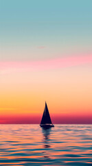 Sailboat on calm sea during vibrant sunset