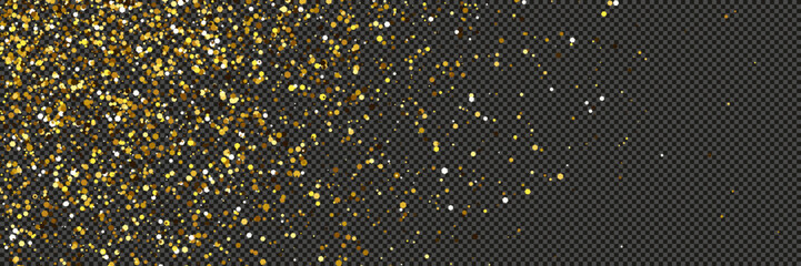 Gold glittering dust with stars on transparent backdrop