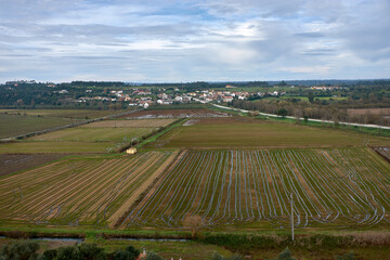Views of waterlogged fields from the ruined Castle of Montemor-o-Velho, Portugal