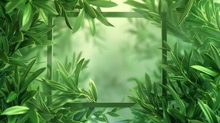 Tarragon leaves creating a delicate green background with a vector rectangle overlay on top.